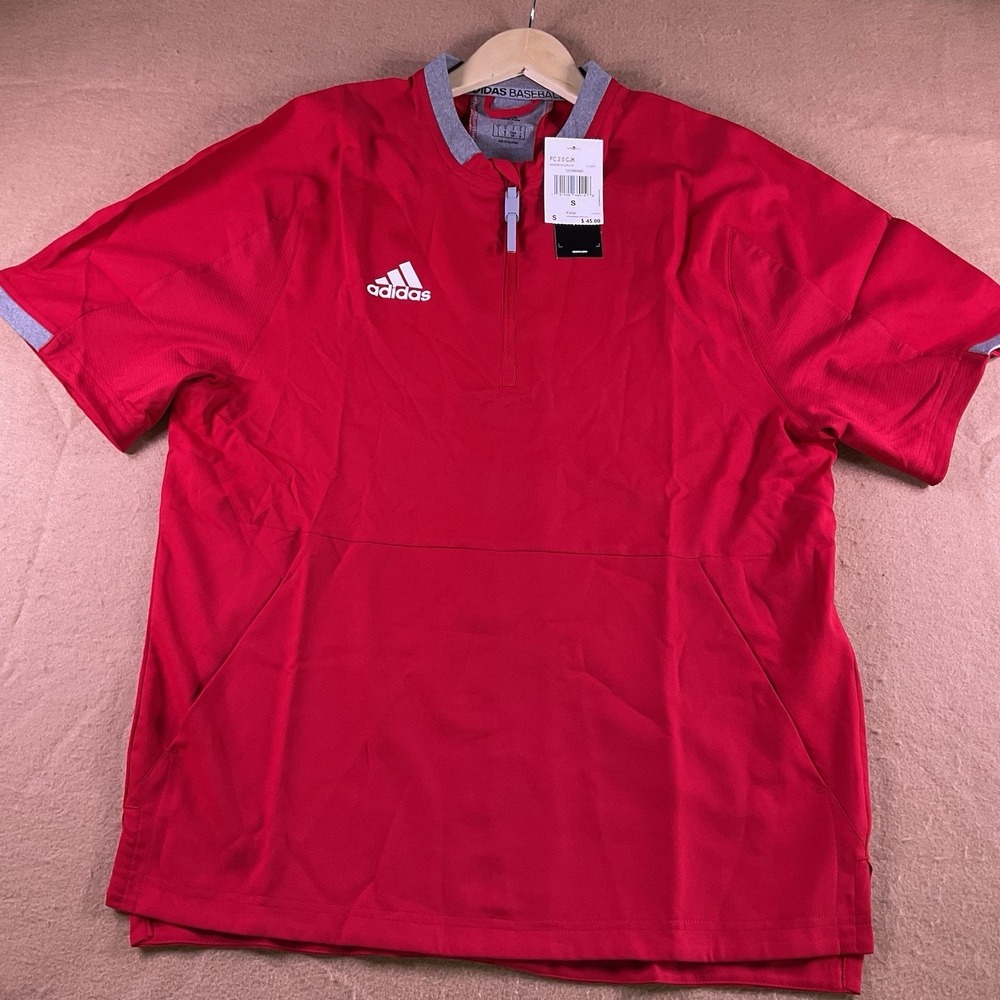 Adidas Baseball Mens Red Quarter Zip Short Sleeve Pullover CY2077 S